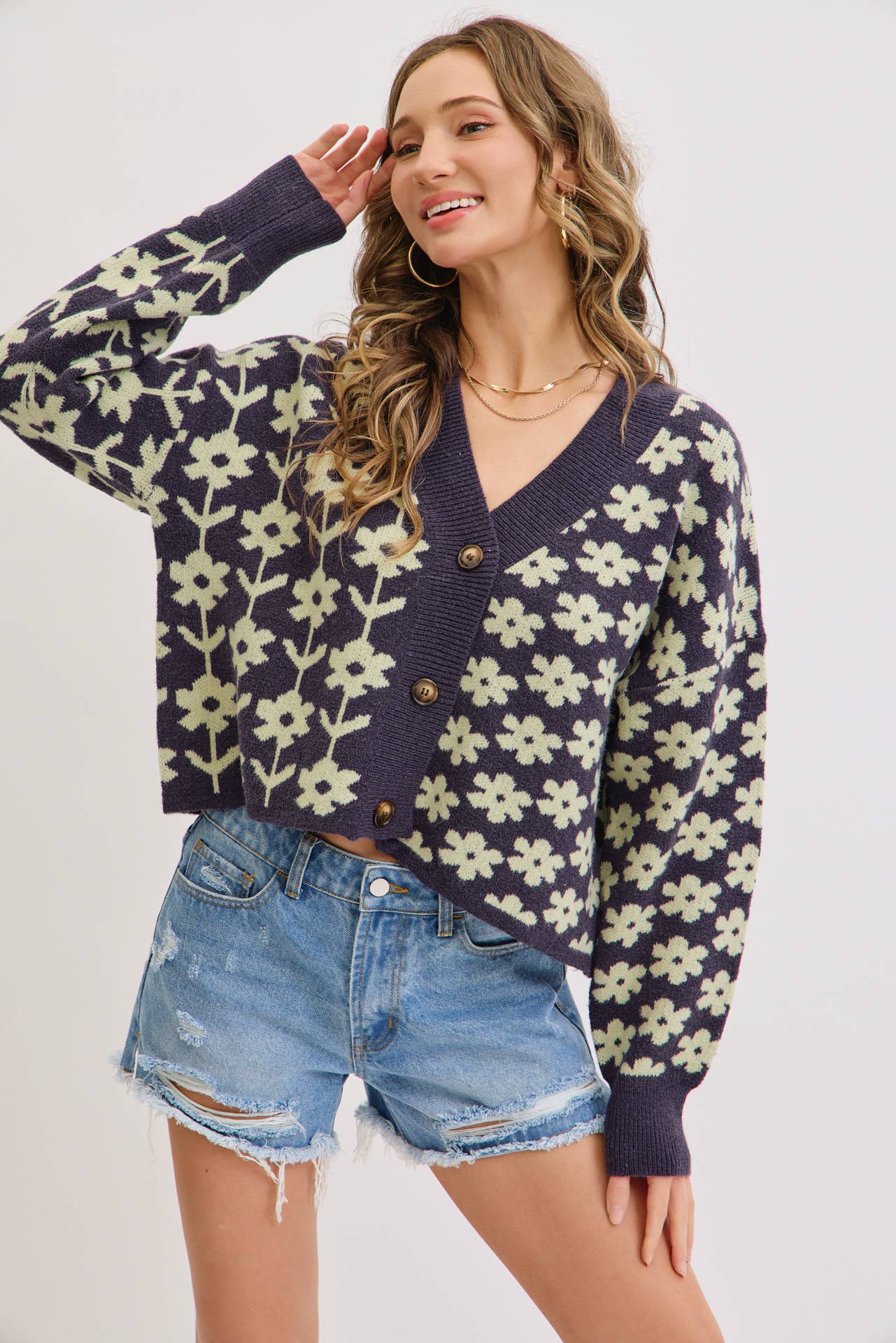Floral Print Knit Cardigan, Feathered Farmhouse
