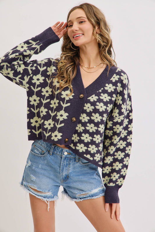 Floral Print Knit Cardigan, Feathered Farmhouse