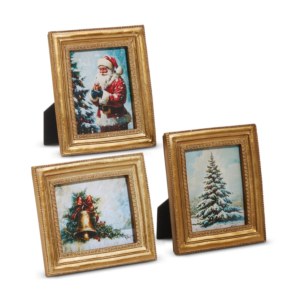 Traditional Winter Holiday Scene Framed Art, Feathered Farmhouse