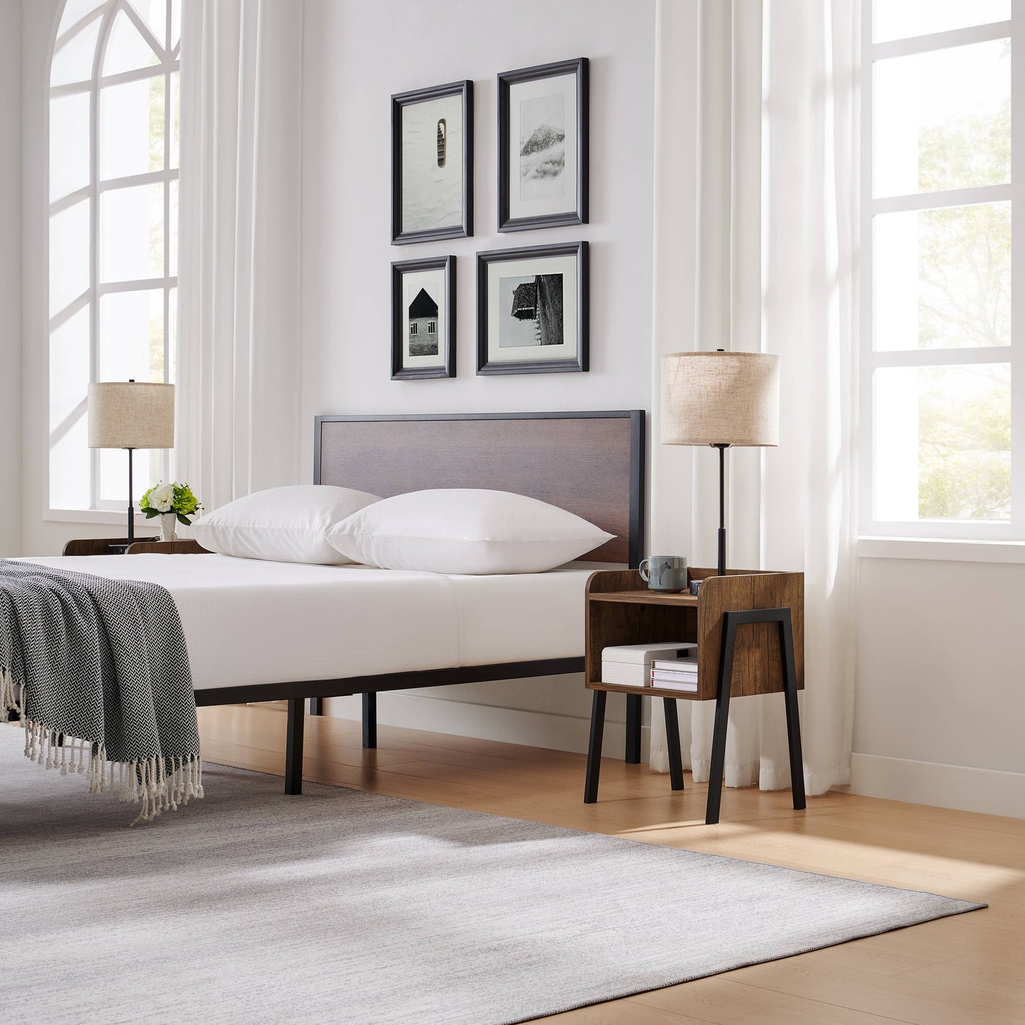 Kazuyo Mid-Century Modern Black Metal Two-Tier Side Table