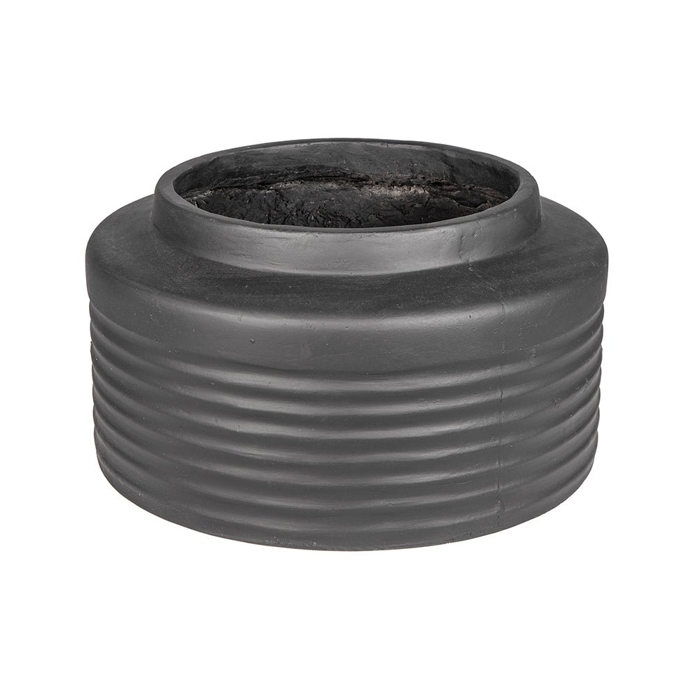 Black Ridged Round Cement Planter, Feathered Farmhouse