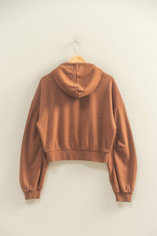 V-neck Drawstring Crop Hoodie, Feathered Farmhouse