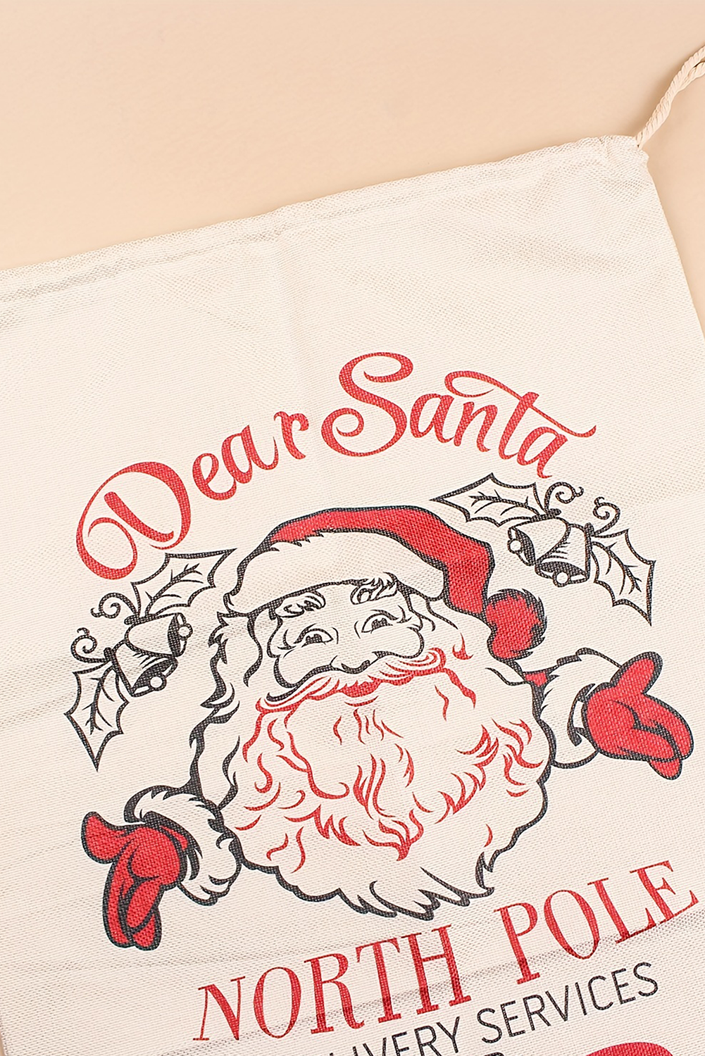 Santa Clause Closure Canvas Christmas Gift Bag, Feathered Farmhouse