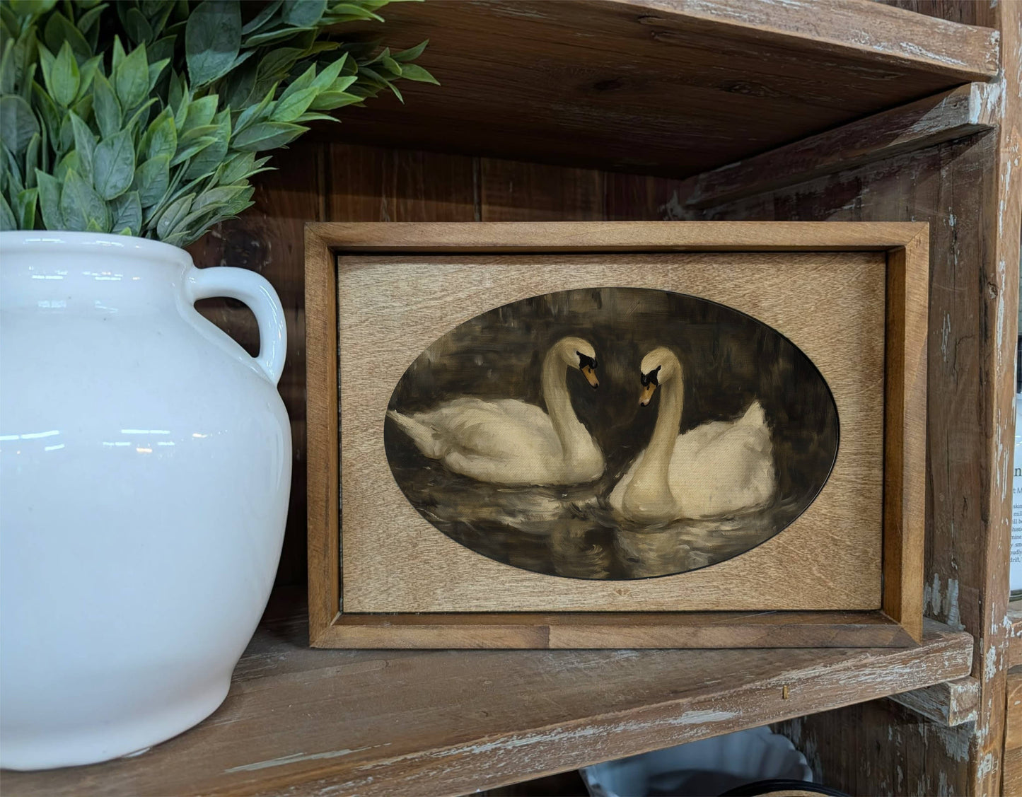 Midnight Swans Box Framed Canvas Art, Feathered Farmhouse