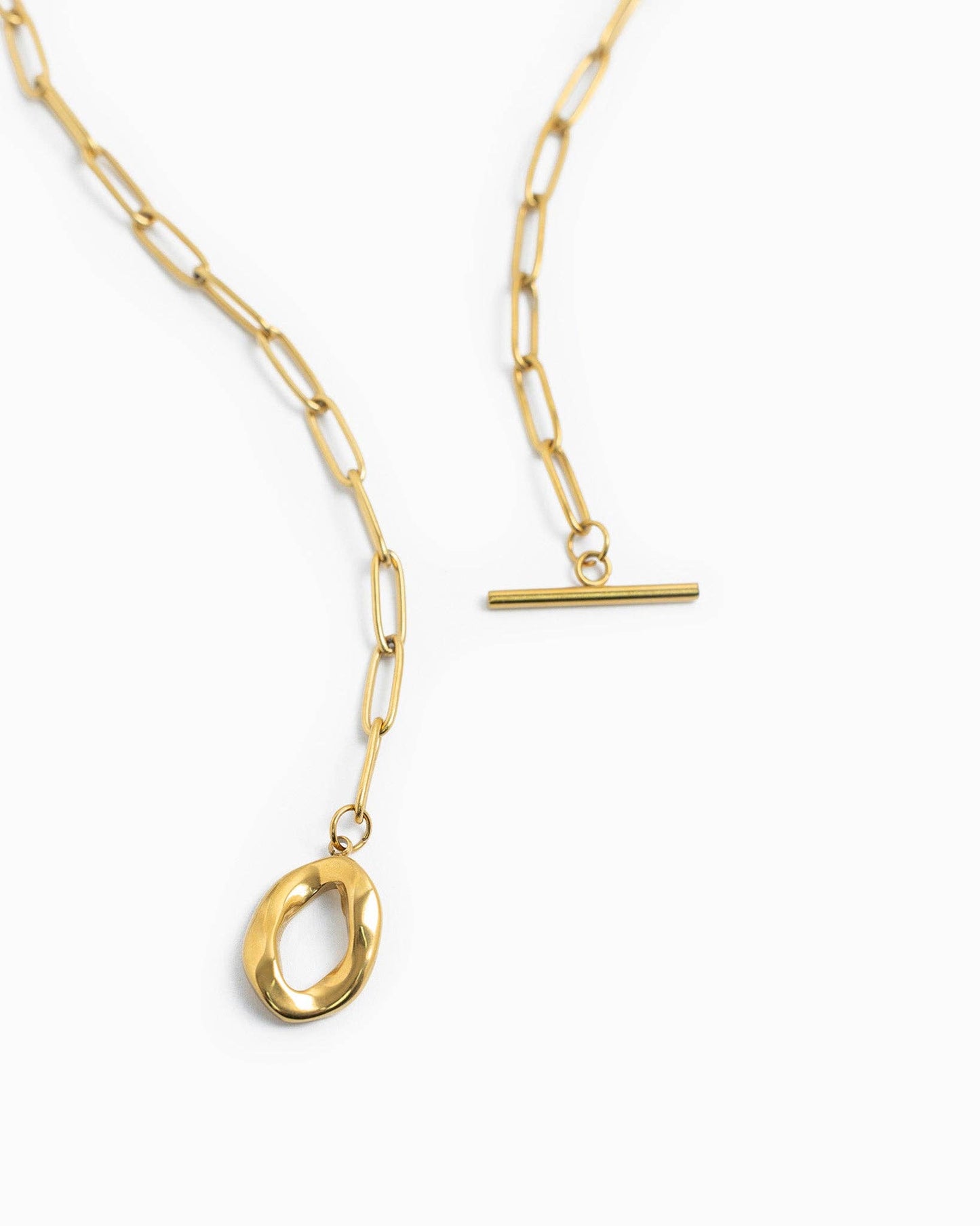 Stainless Sculpted Toggle Paperclip Necklace, Feathered Farmhouse