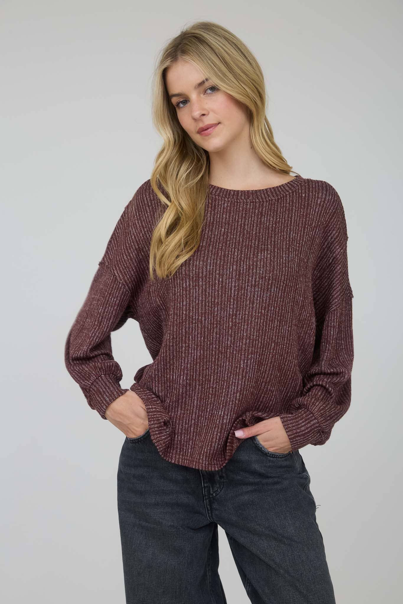 Marled Rib Knit Top, Feathered Farmhouse