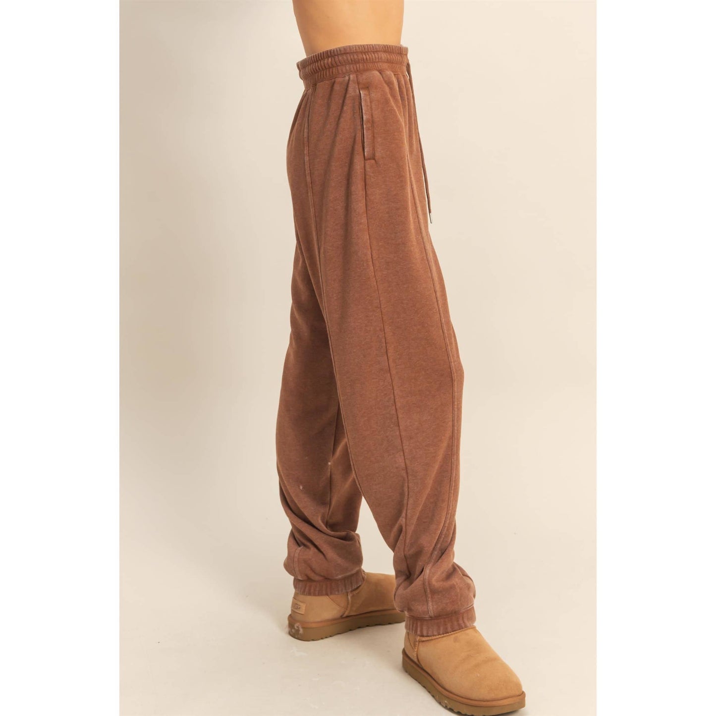 Chestnut Drawstring Waist Ultra Comfy Sweatpants, Feathered Farmhouse