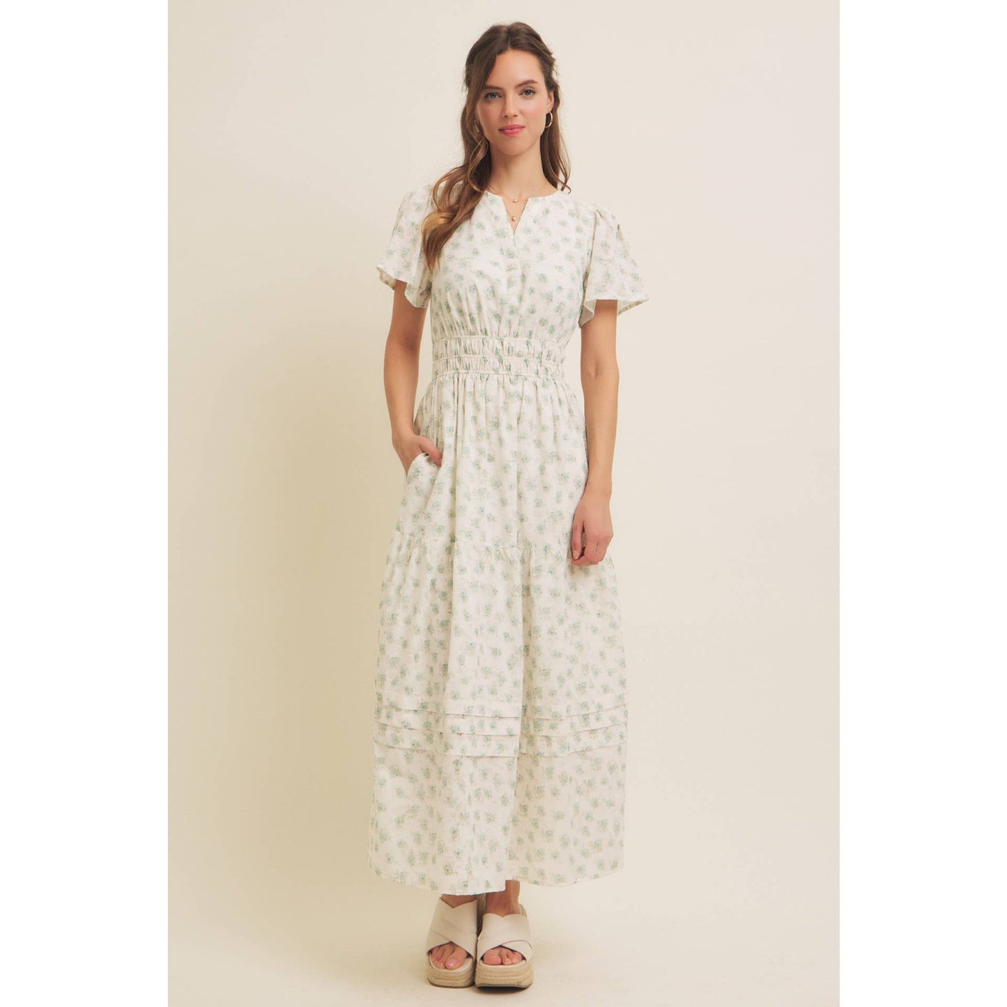 Dainty Floral Maxi Dress, Feathered Farmhouse