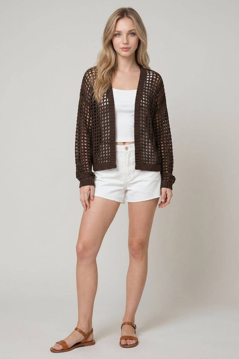 Crochet Fishnet Cropped Cardigan, Feathered Farmhouse