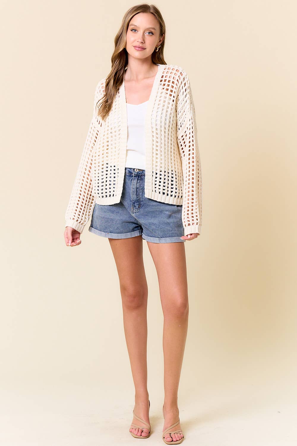 Crochet Fishnet Cropped Cardigan, Feathered Farmhouse