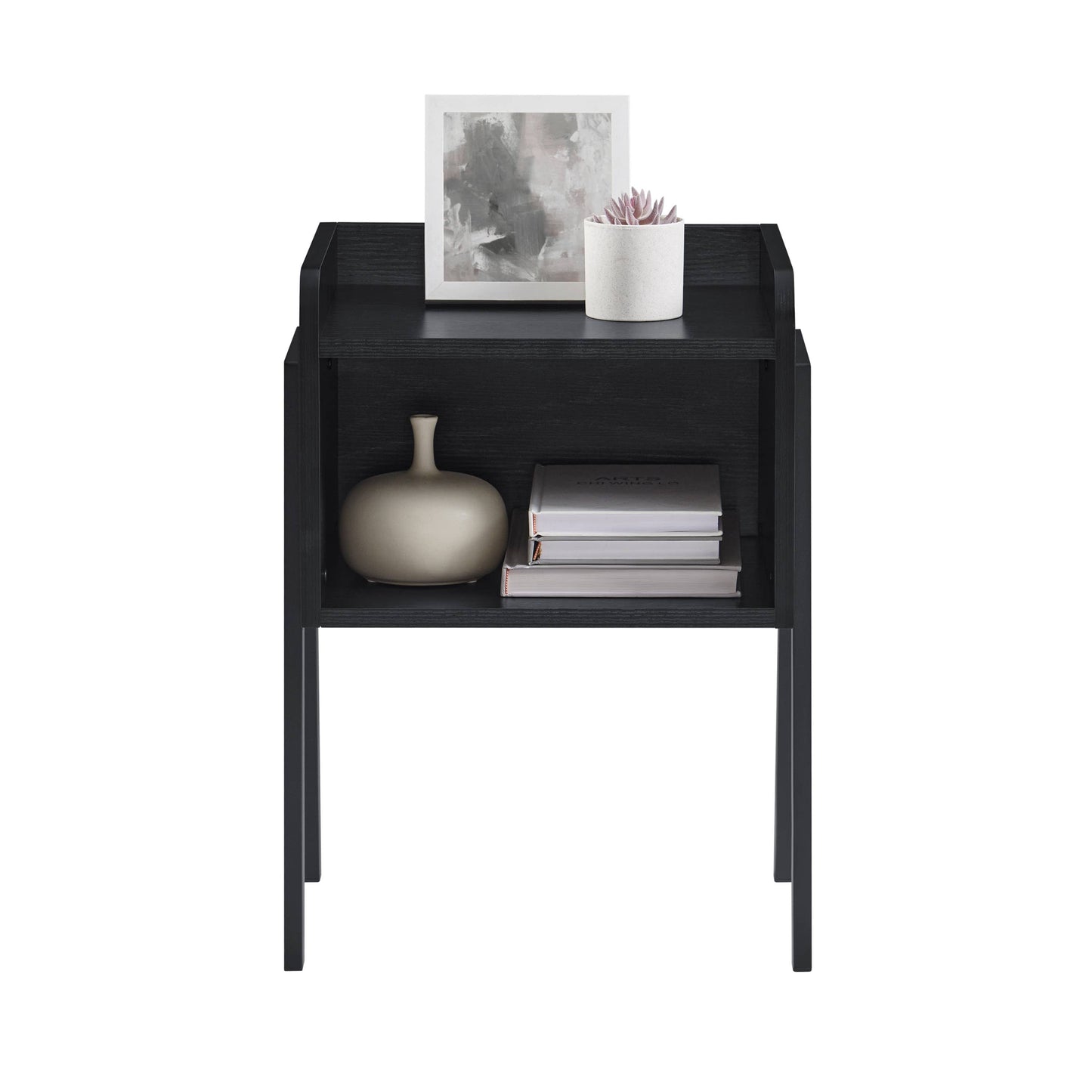 Kazuyo Mid-Century Modern Black Metal Two-Tier Side Table