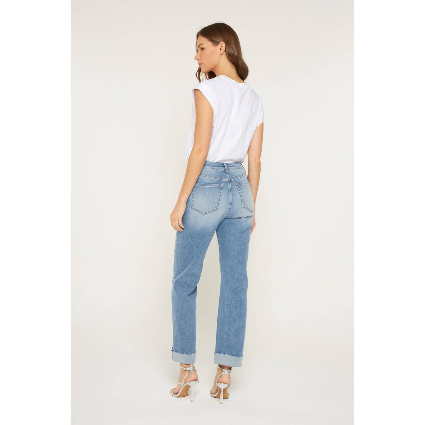 High Rise Straight Leg Cuffed Hem, Feathered Farmhouse