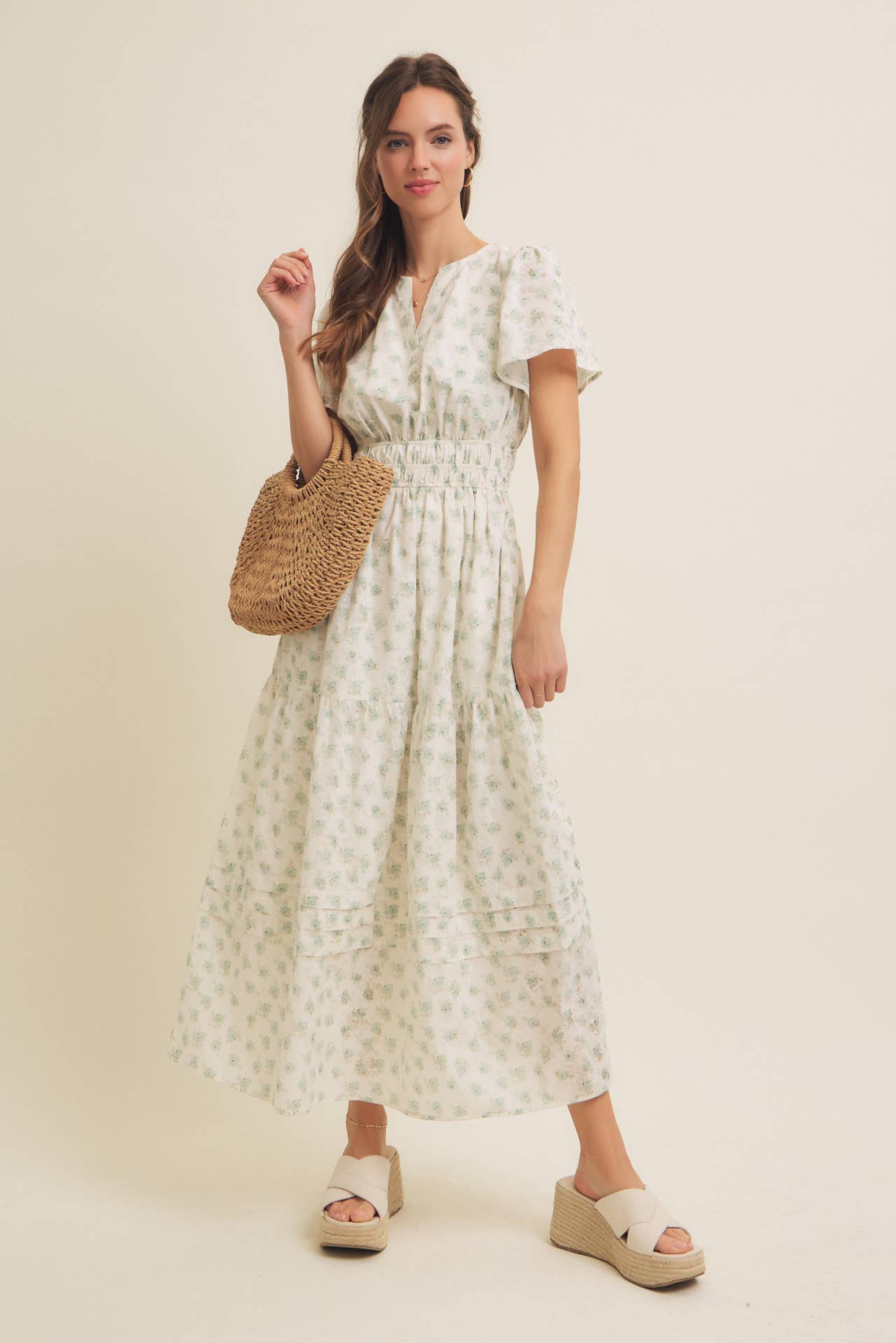 Dainty Floral Maxi Dress, Feathered Farmhouse