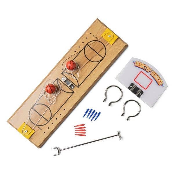 Desktop Dunker Basketball Wooden Mini Game, Feathered Farmhouse