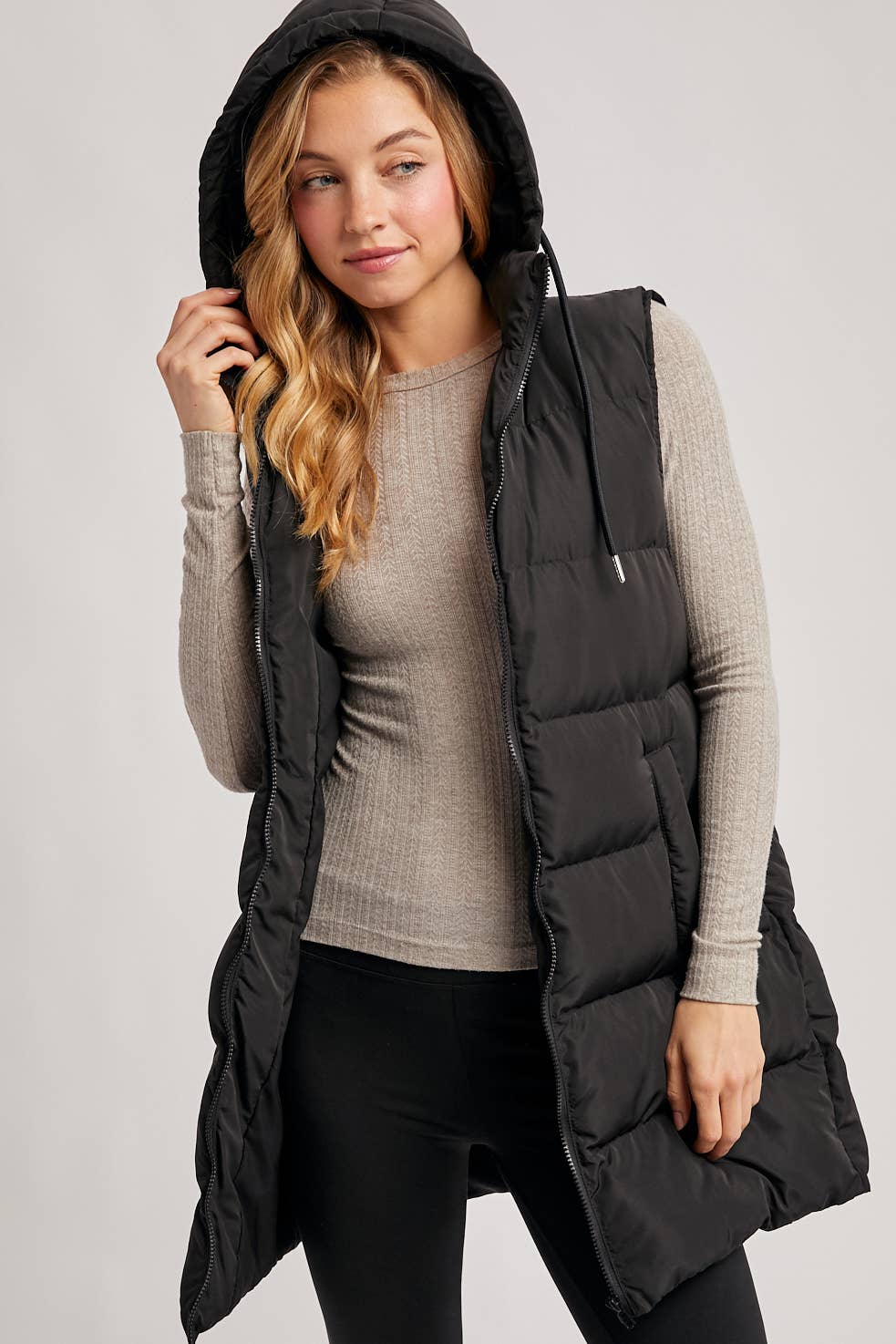 Hooded Puffer Vest, Feathered Farmhouse