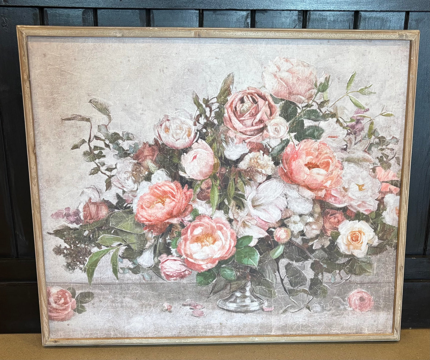 Wood Framed Wall Decor with Flower Bouquet