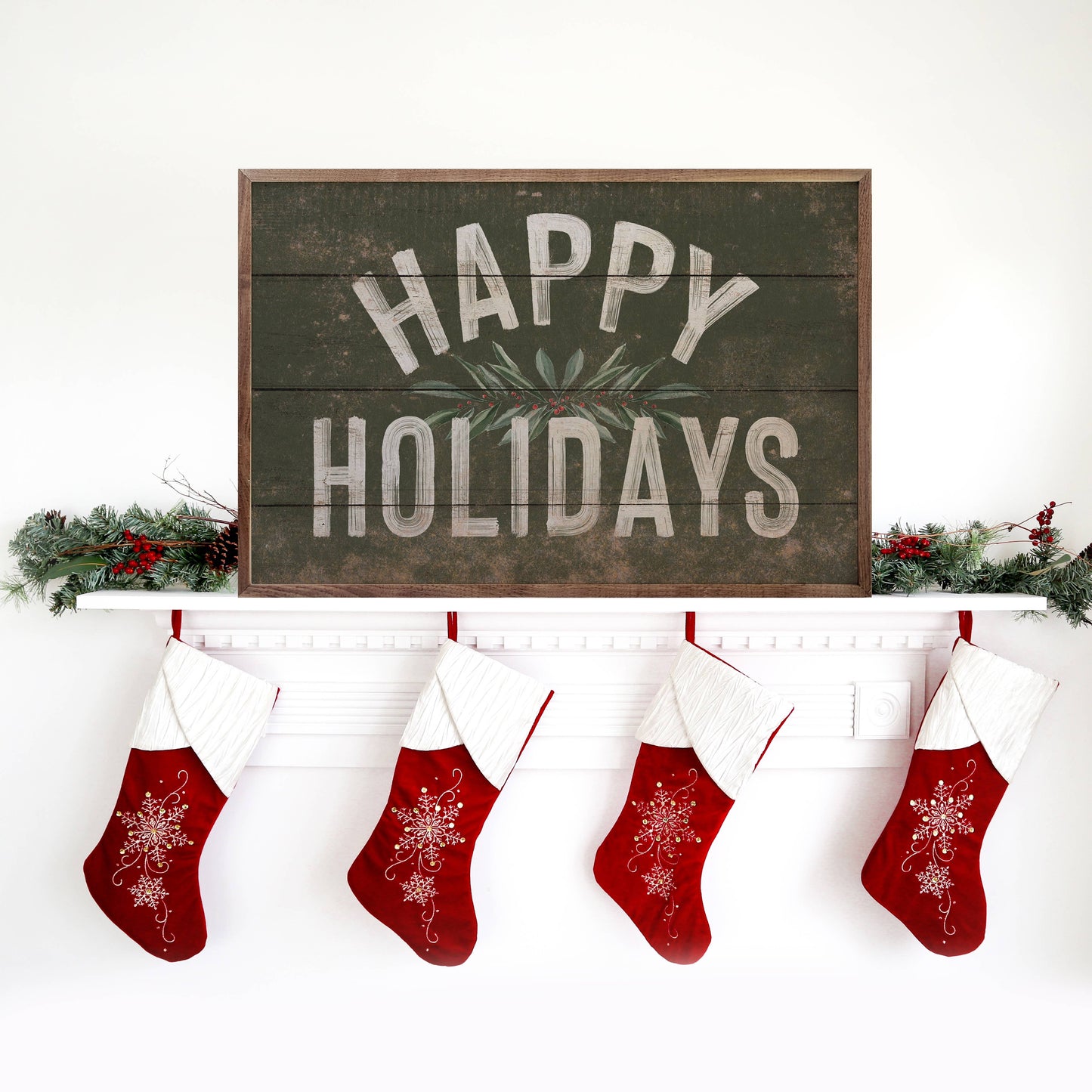 Happy Holidays Greenery Green