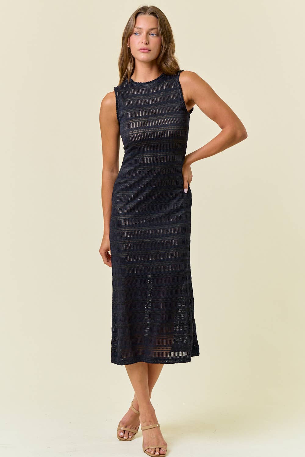 feathered midi dress Stripe Midi Dress Medium