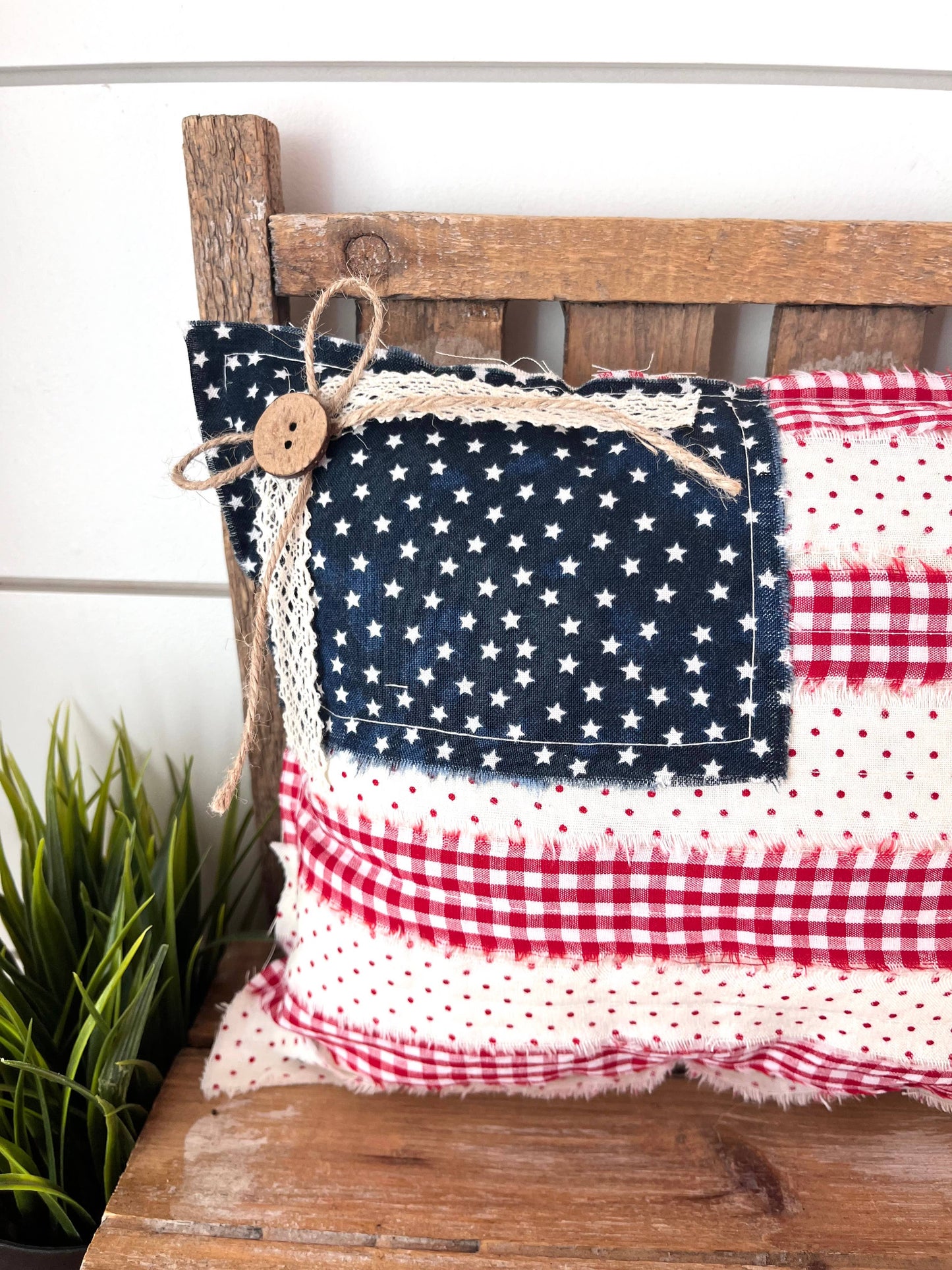 American Flag Primitive Pillow, Feathered Farmhouse