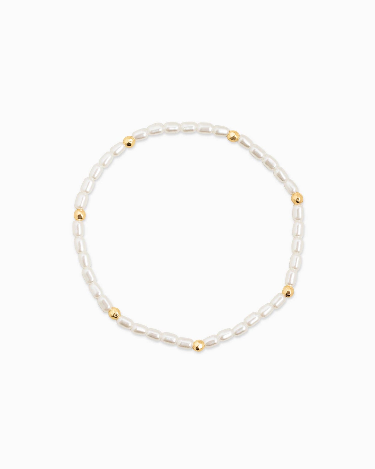 Simple Gold Ball and Pearl Stretch Bracelet Set, Feathered Farmhouse