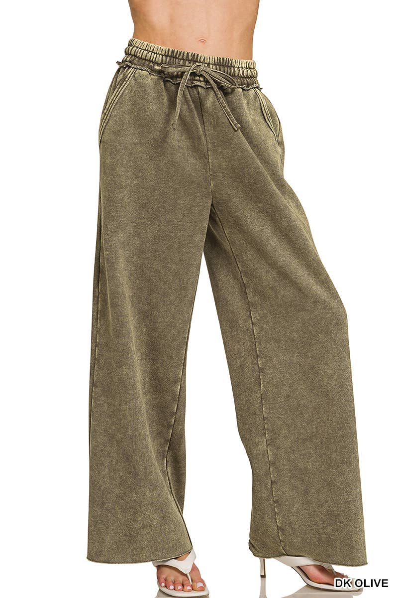 Acid Wash Fleece Palazzo Sweatpants, Feathered Farmhouse
