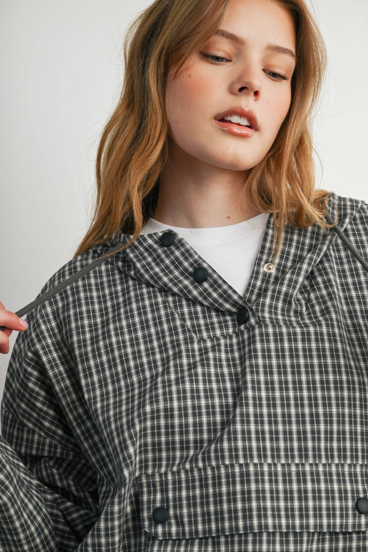 Check Hooded Anorak Top, Feathered Farmhouse