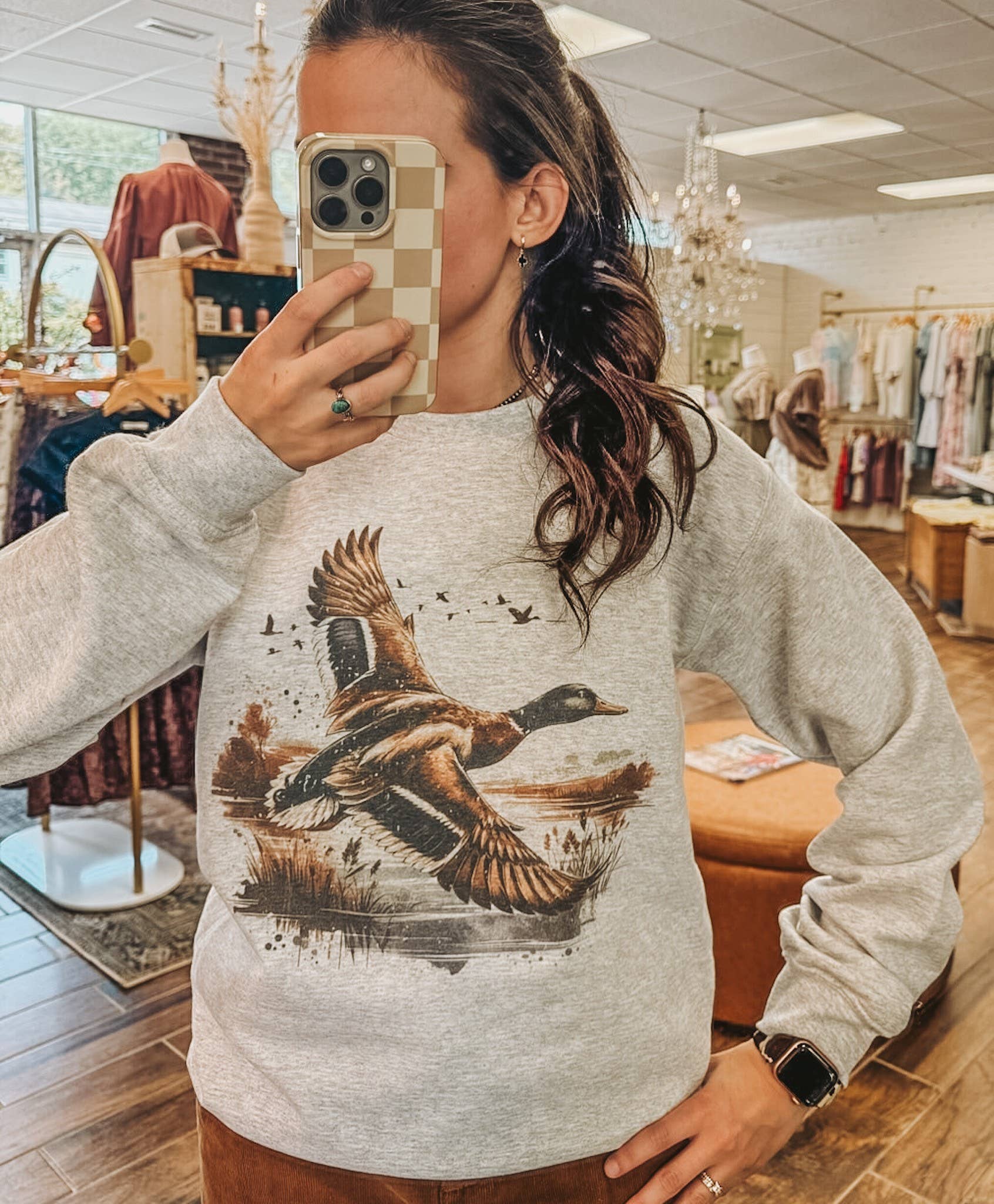 Vintage Mallard Crew Neck Sweatshirt, Feathered Farmhouse