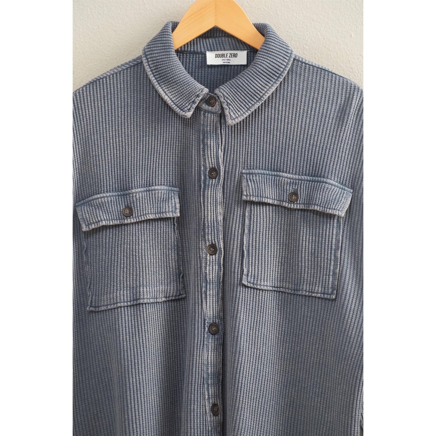 Oversized Mineral Washed Waffle Button Up Shacket, Feathered Farmhouse