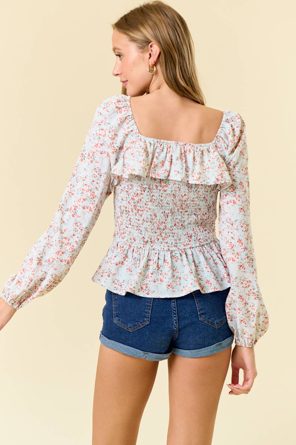 Floral Print Puff Long Sleeve Blouse, Feathered Farmhouse
