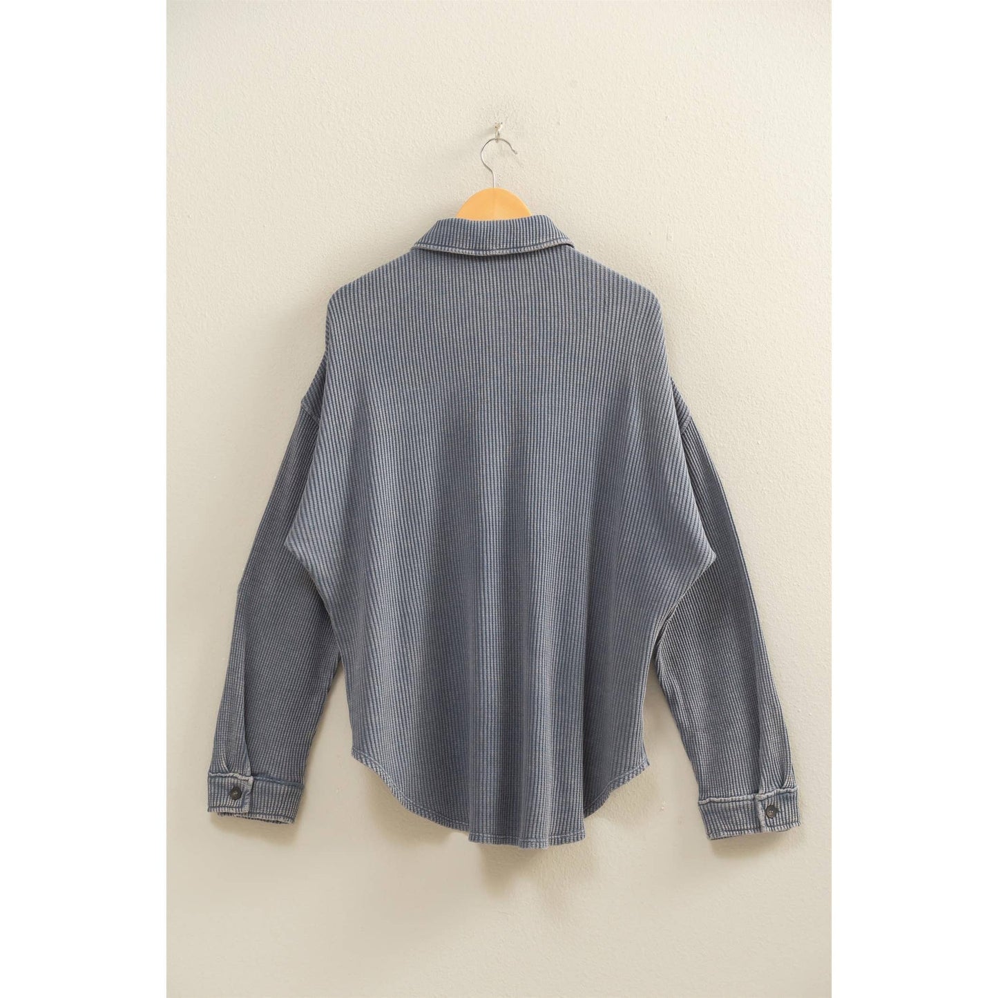 Oversized Mineral Washed Waffle Button Up Shacket, Feathered Farmhouse