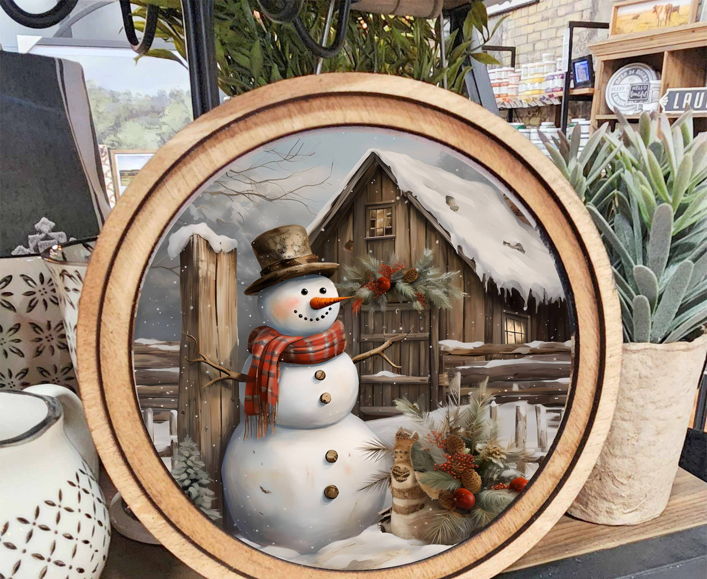 Rustic Snowman Art, Feathered Farmhouse