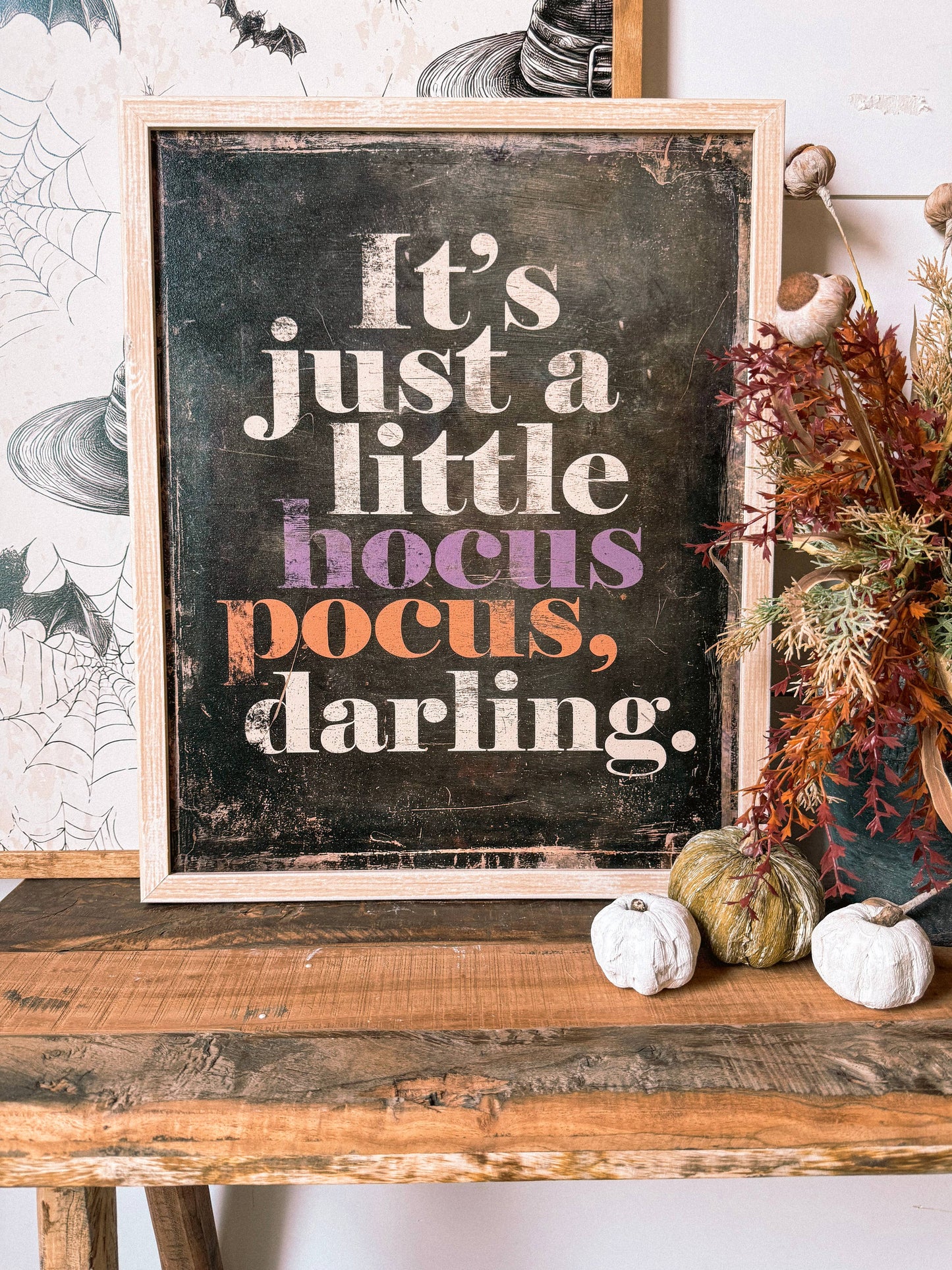 Hocus Pocus Halloween Wood Sign, Feathered Farmhouse