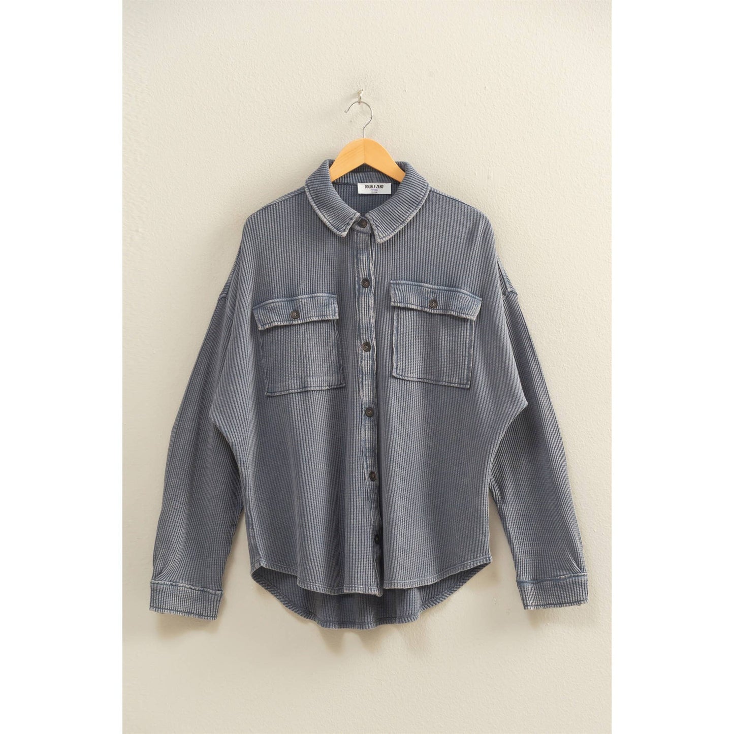 Oversized Mineral Washed Waffle Button Up Shacket, Feathered Farmhouse