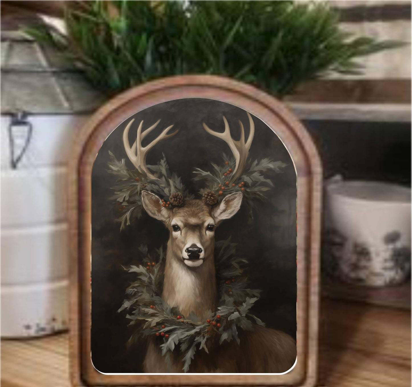 Wreath Deer Arch, Feathered Farmhouse