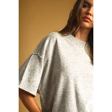Heather Grey Jaime Knit Crop Sweater, Feathered Farmhouse