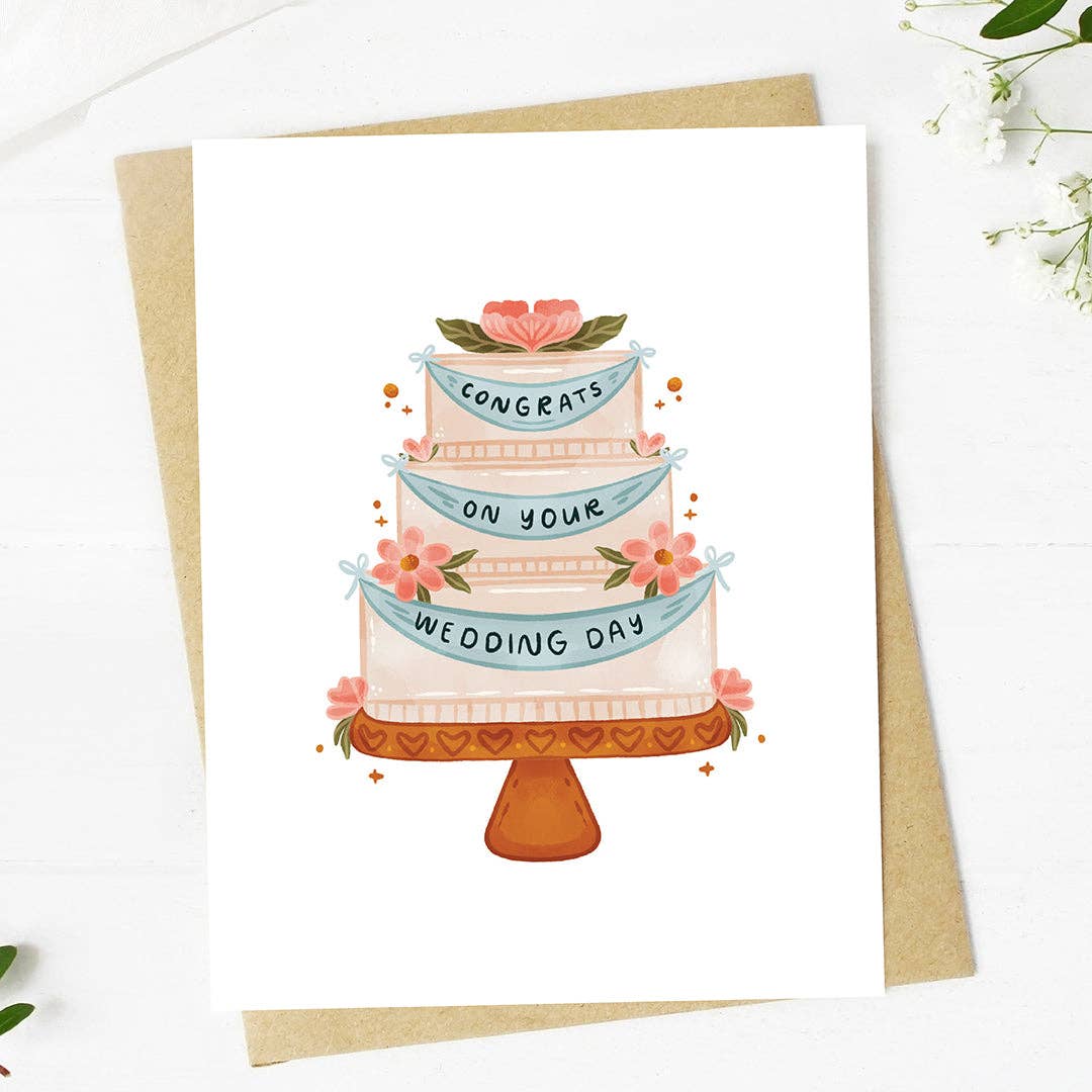 Wedding Cake With Banner Card, Feathered Farmhouse
