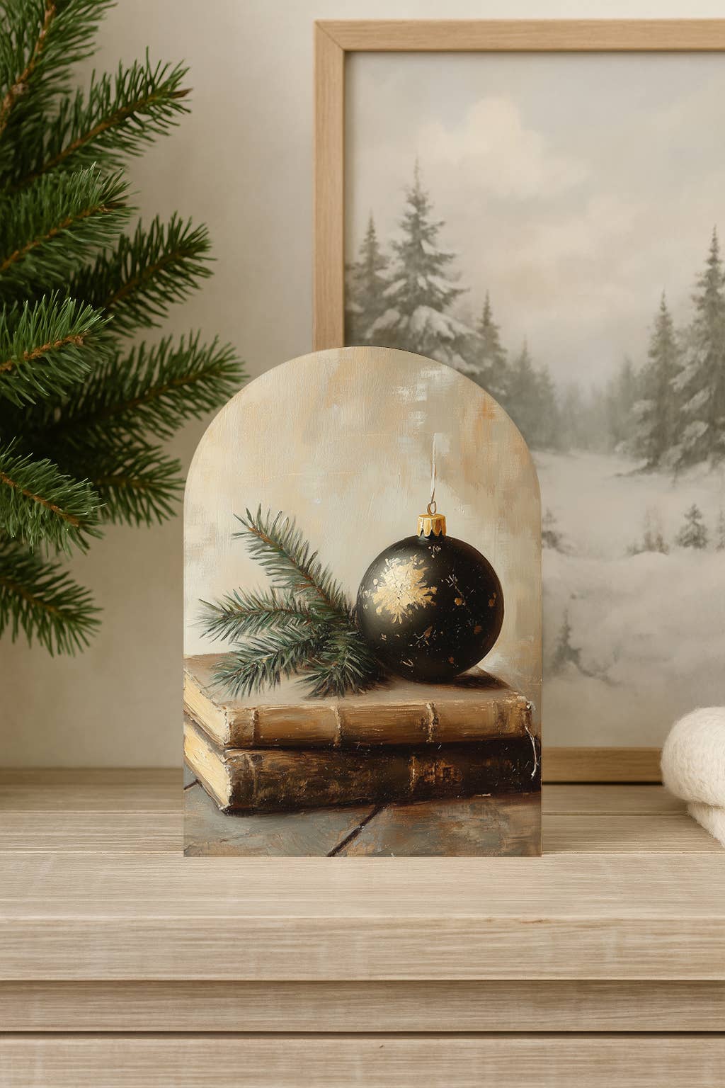 Ornament & Vintage Books Arch, Feathered Farmhouse