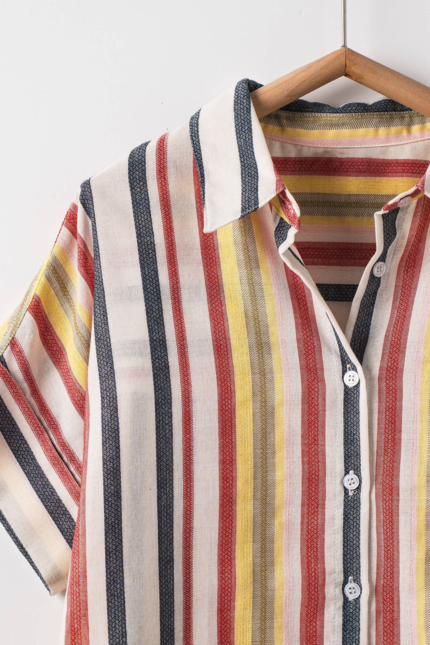 Vibrant Vertical Stripe Relaxed Collar Shirt, Feathered Farmhouse