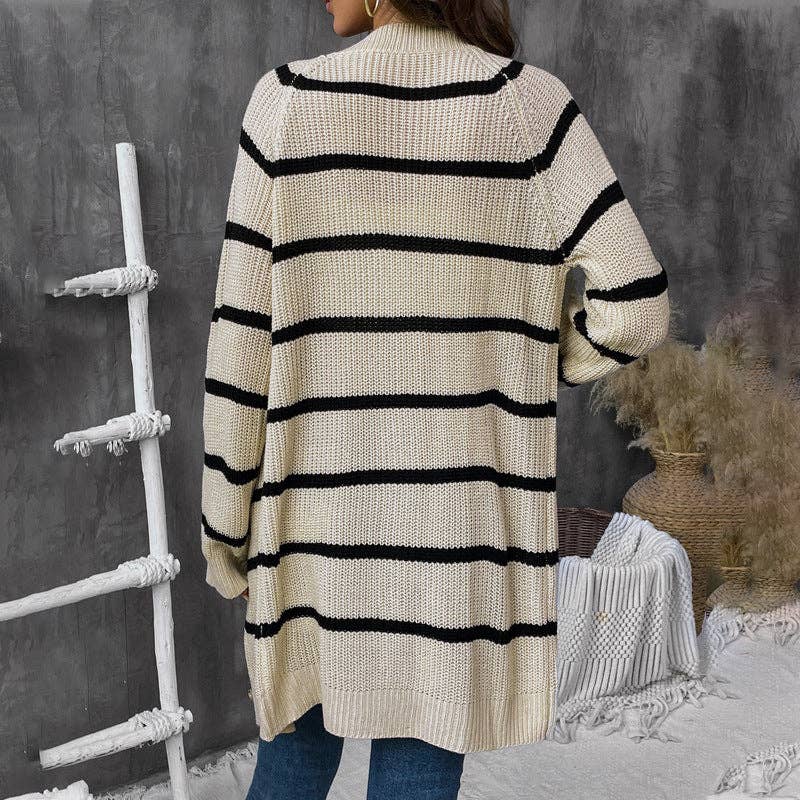 Striped Loose Cardigan Versatile Sweater Top, Feathered Farmhouse