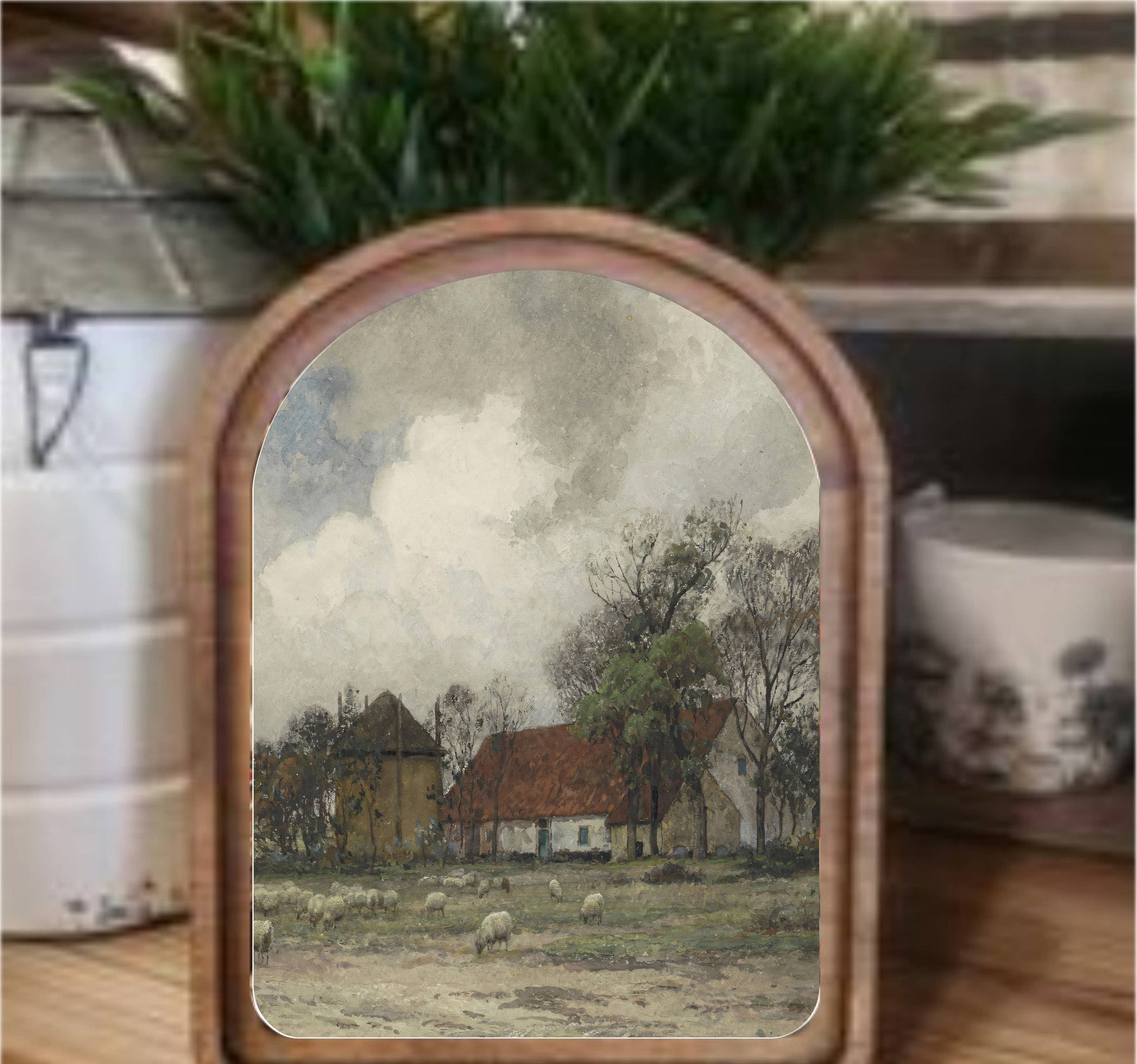 Farmhouse Silo Framed Art Arch Top, Feathered Farmhouse