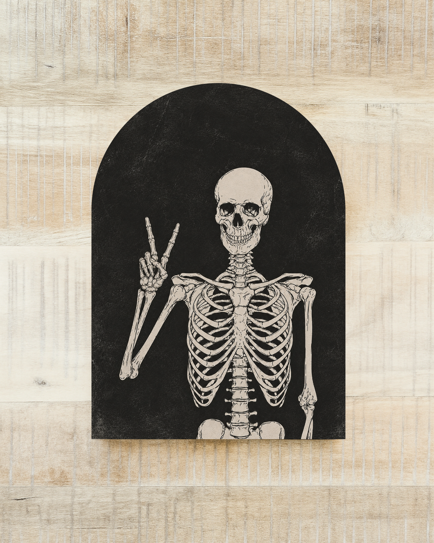 Skeleton with Peace Sign Arch, Feathered Farmhouse