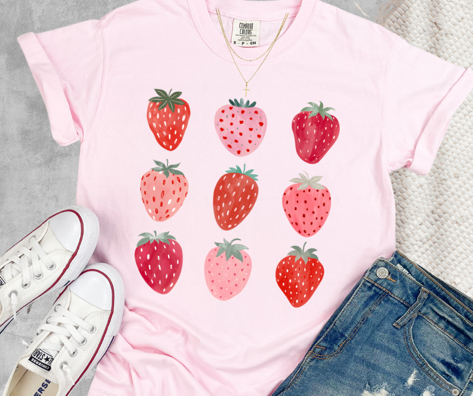 Strawberry Pattern Tee, Feathered Farmhouse