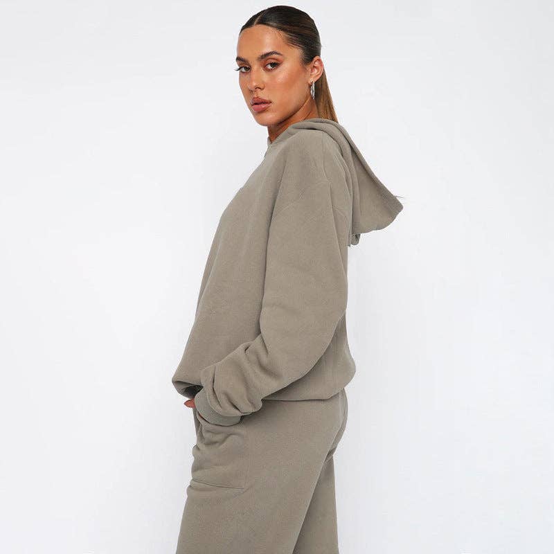 Solid Color Hoodie and Pants Set