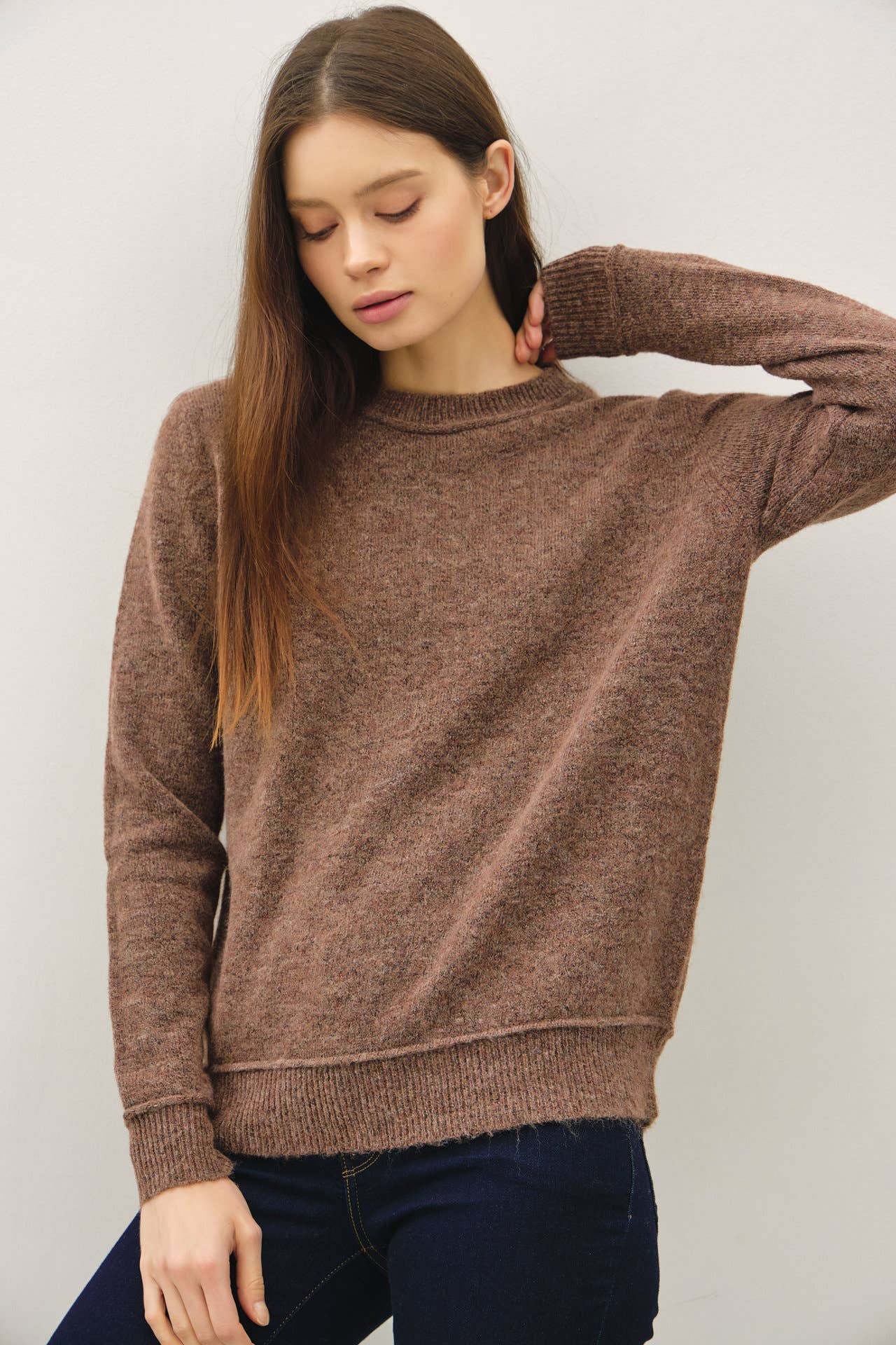 Brown Pullover Sweater, Feathered Farmhouse