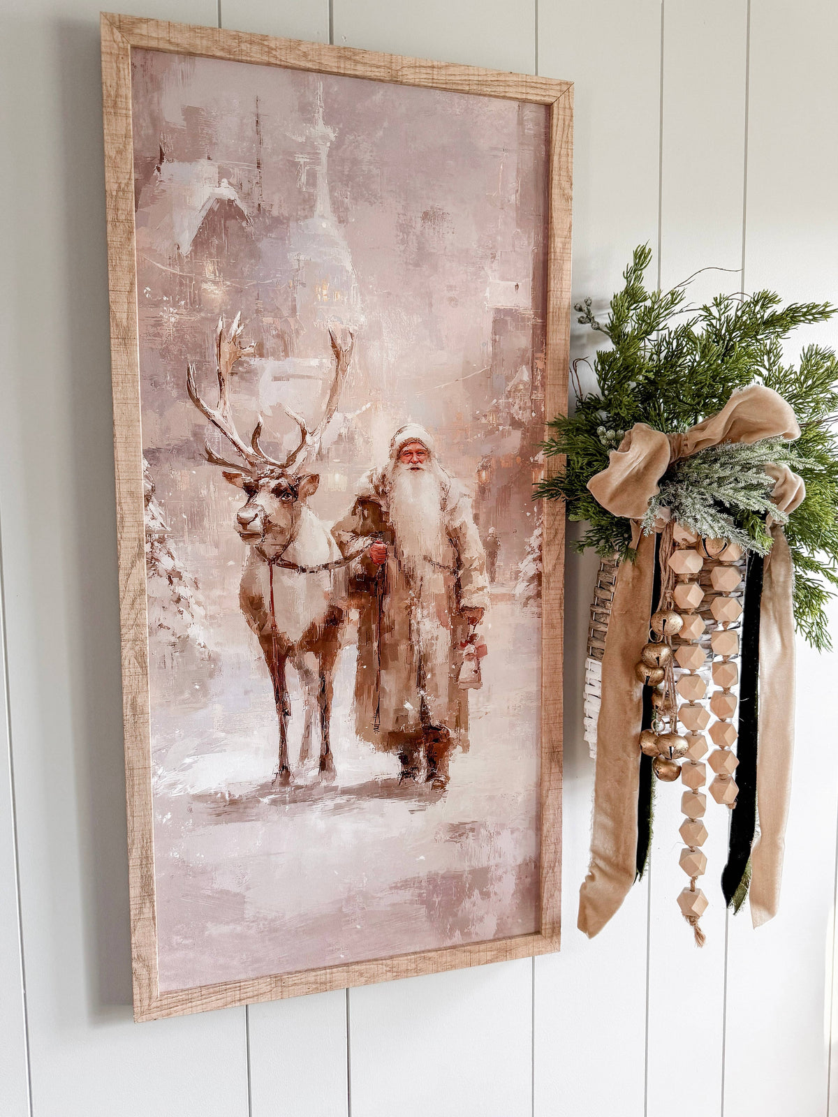 Neutral Santa & Reindeer Wood Sign, The Feathered Farmhouse