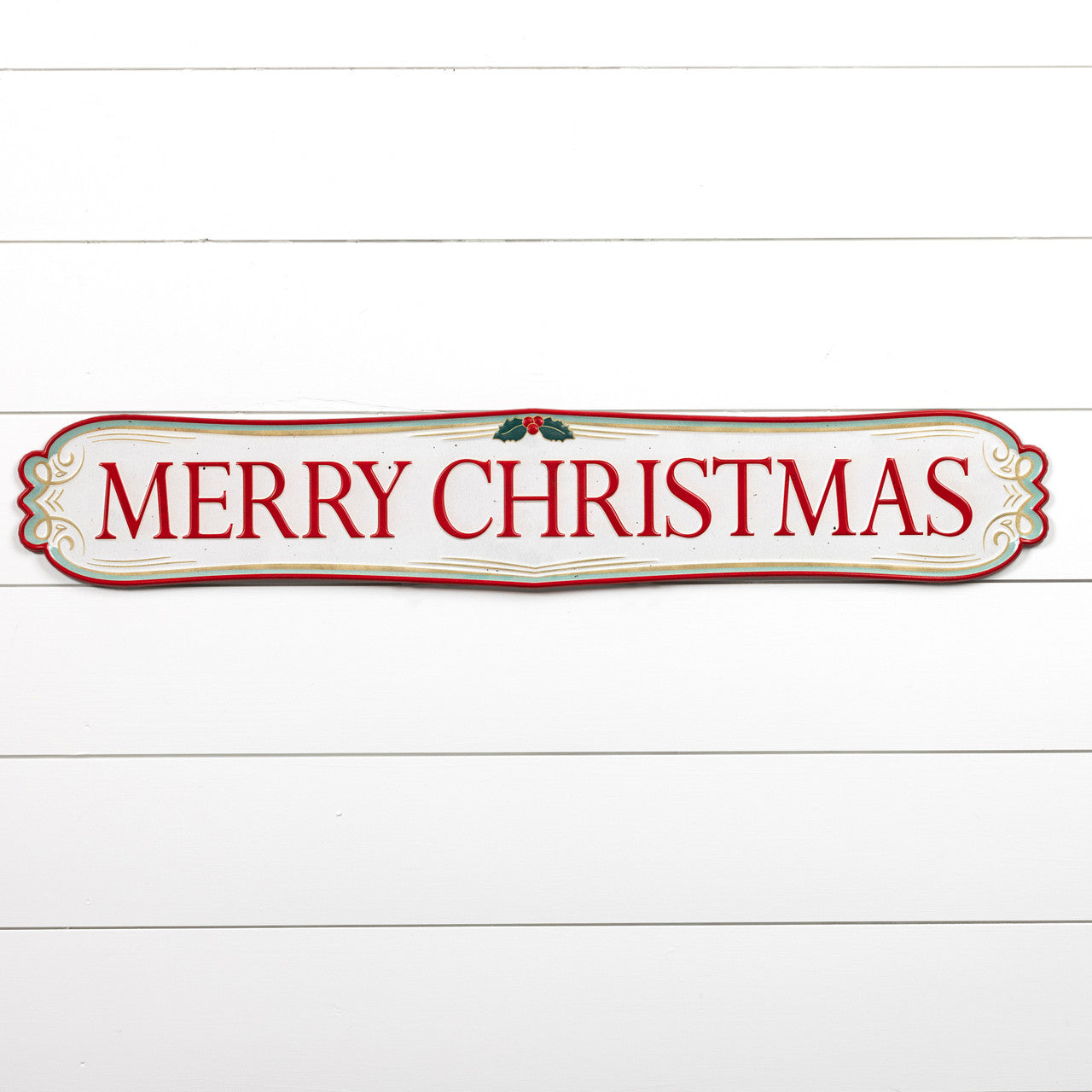 Red & White Merry Christmas Plaque, Feathered Farmhouse