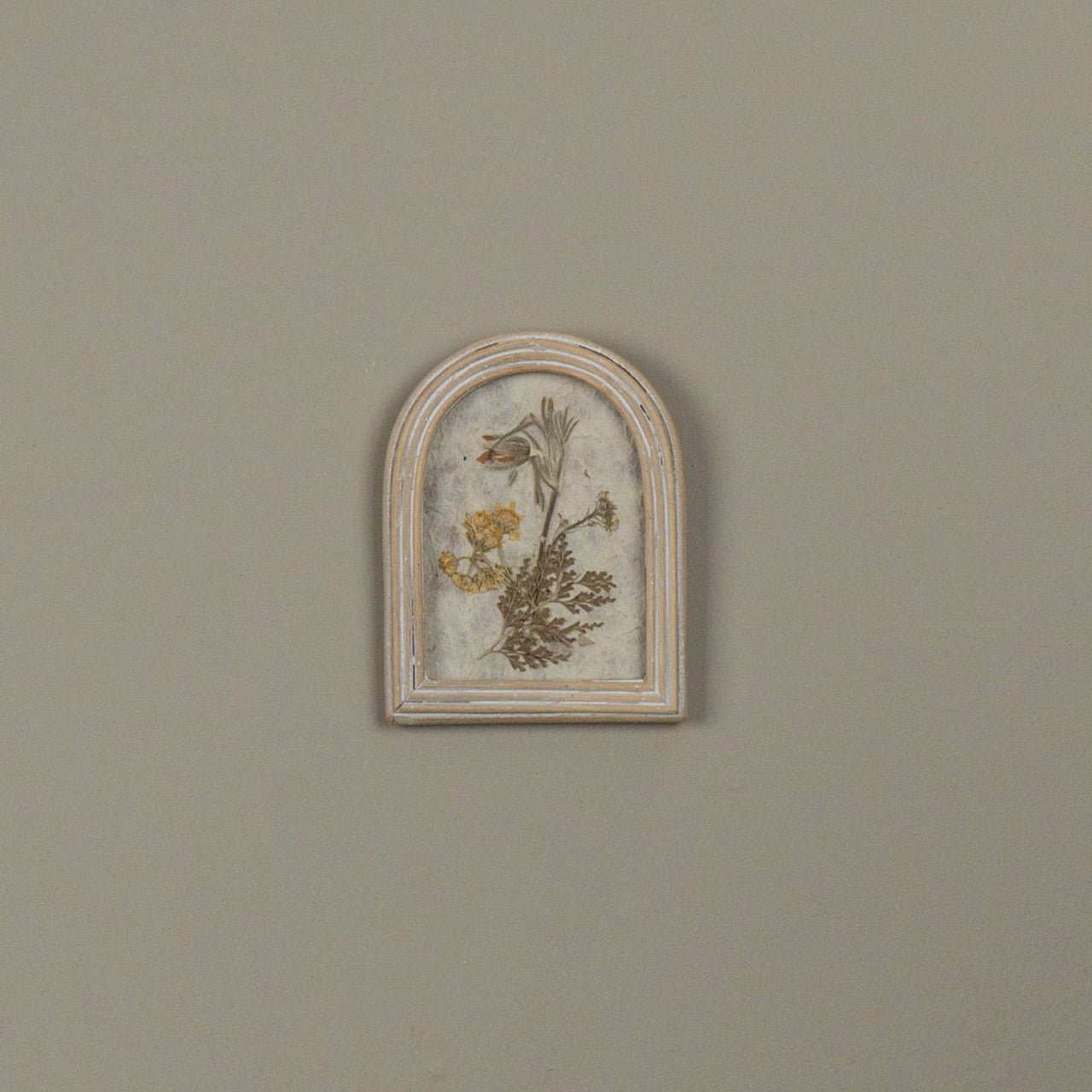 Framed Pressed Yellow Flower, Feathered Farmhouse