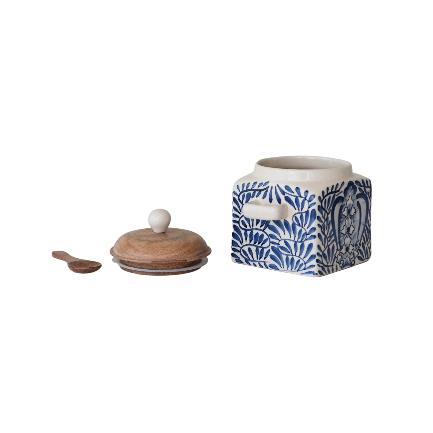 Hand-Painted Stoneware Canister, Feathered Farmhouse