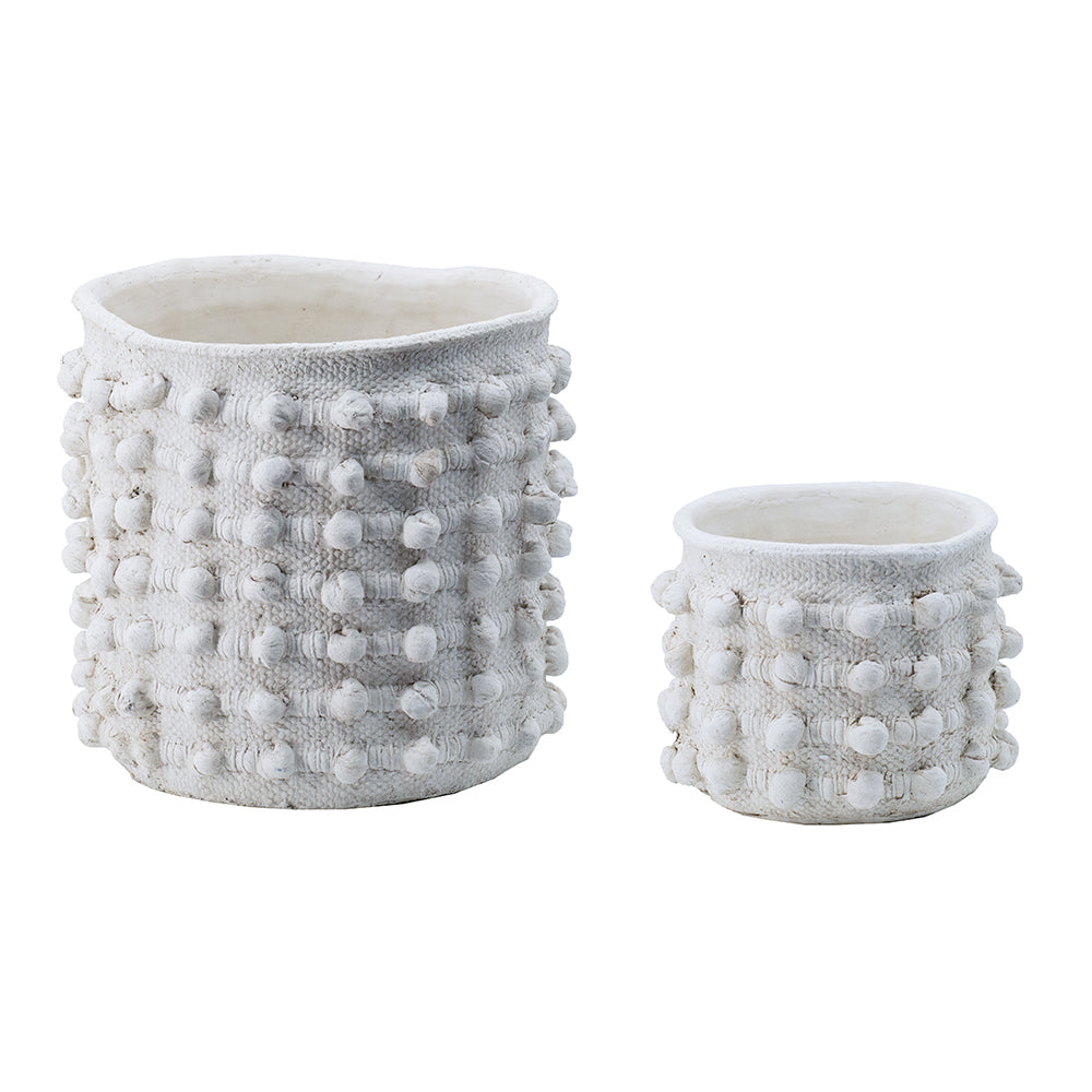 Cream Cement Pom-Pom Planters, Feathered Farmhouse