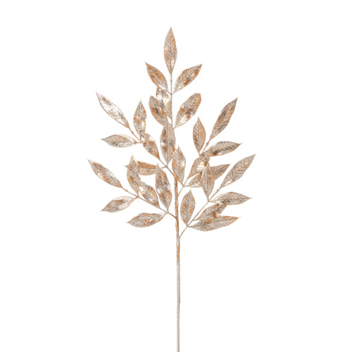 Champagne Glitter Leaf Spray, Feathered Farmhouse